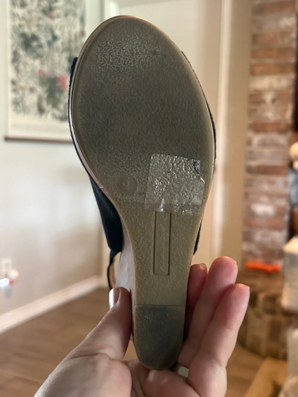 American Eagle By Payless Black Suede Cork Wedge Sandals